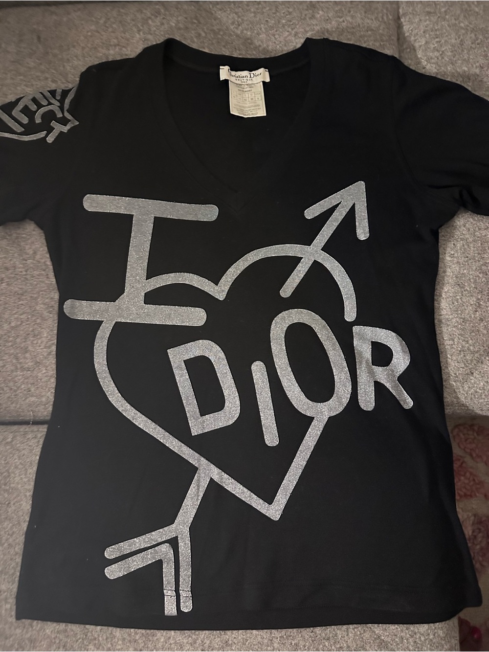 Dior Black Tee with Silver Logo Graphic ❤️